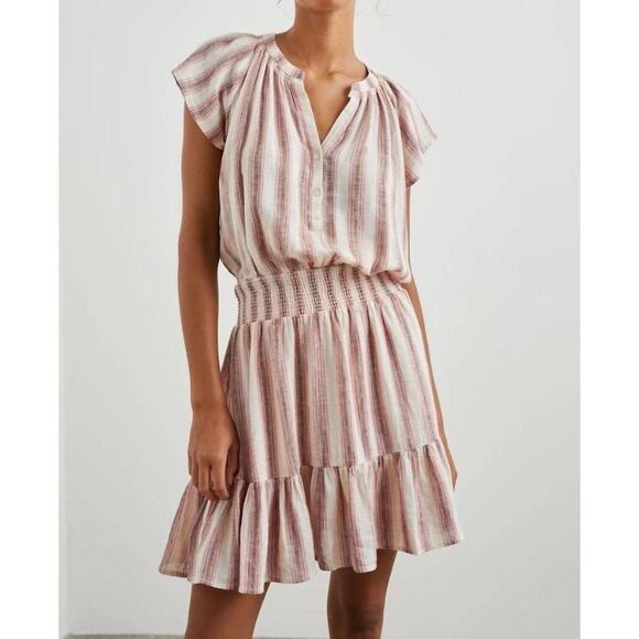 Rails Augustine Camino Stripe Cream Orange Purple Linen Blend Blouson Mini Dress - Picture 1 of 12